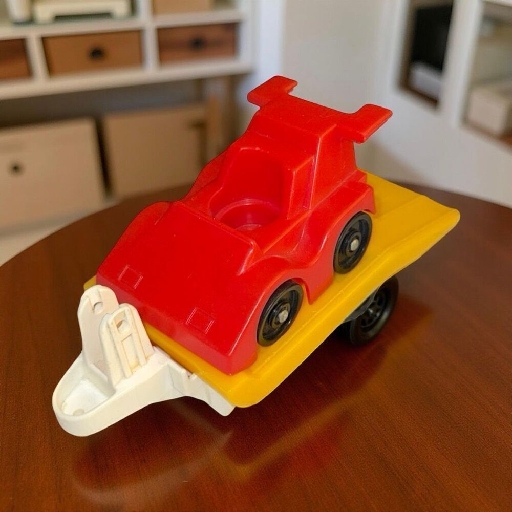 Vintage Fisher Price Little People Race Car & Trailer Vehicle Set A41